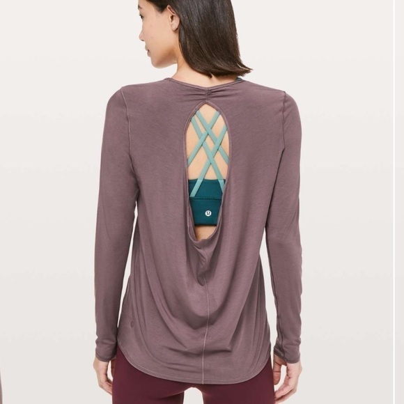 Lululemon Long Sleeve Timeless Twist Antique Bark Open Back Top - Picture 1 of 12